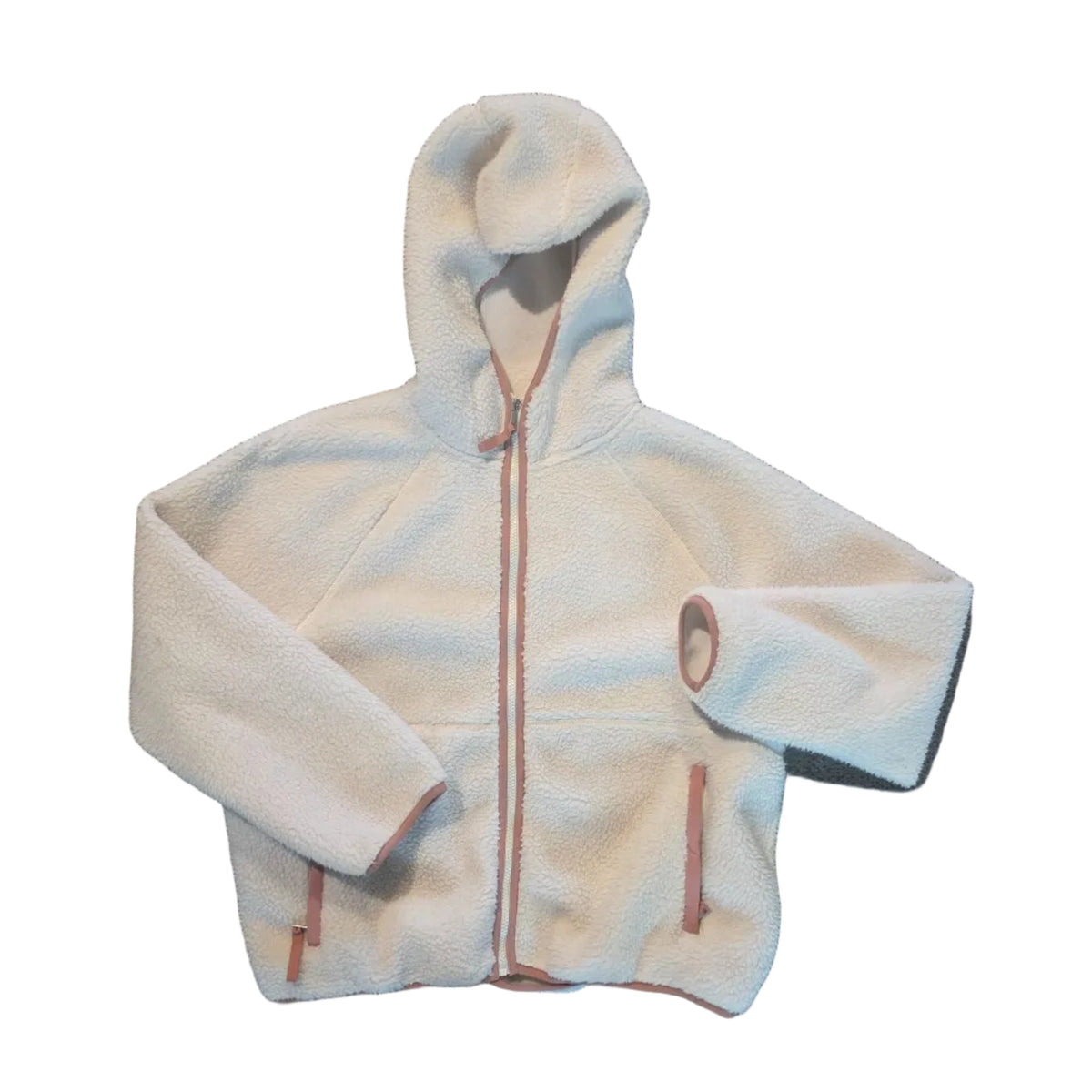 Time and Tru cream sherpa hoodie with pink trim