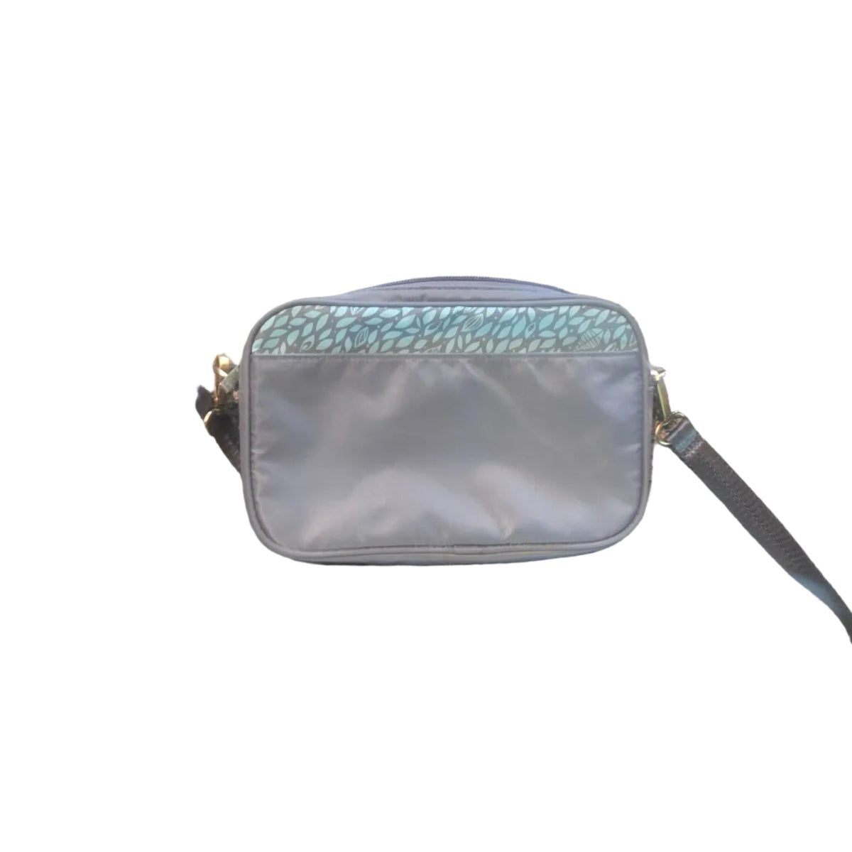 Chala Nature floral dragonfly crossbody bag, gray and turquoise