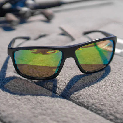 Optic Nerve-Cuda Matte Black w/ Polarized Amber Lens Green Mirror