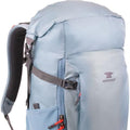 Light blue backpack with gray straps on a white background