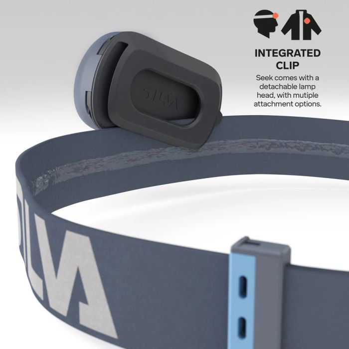 Headlamp with clip attachment on a white background