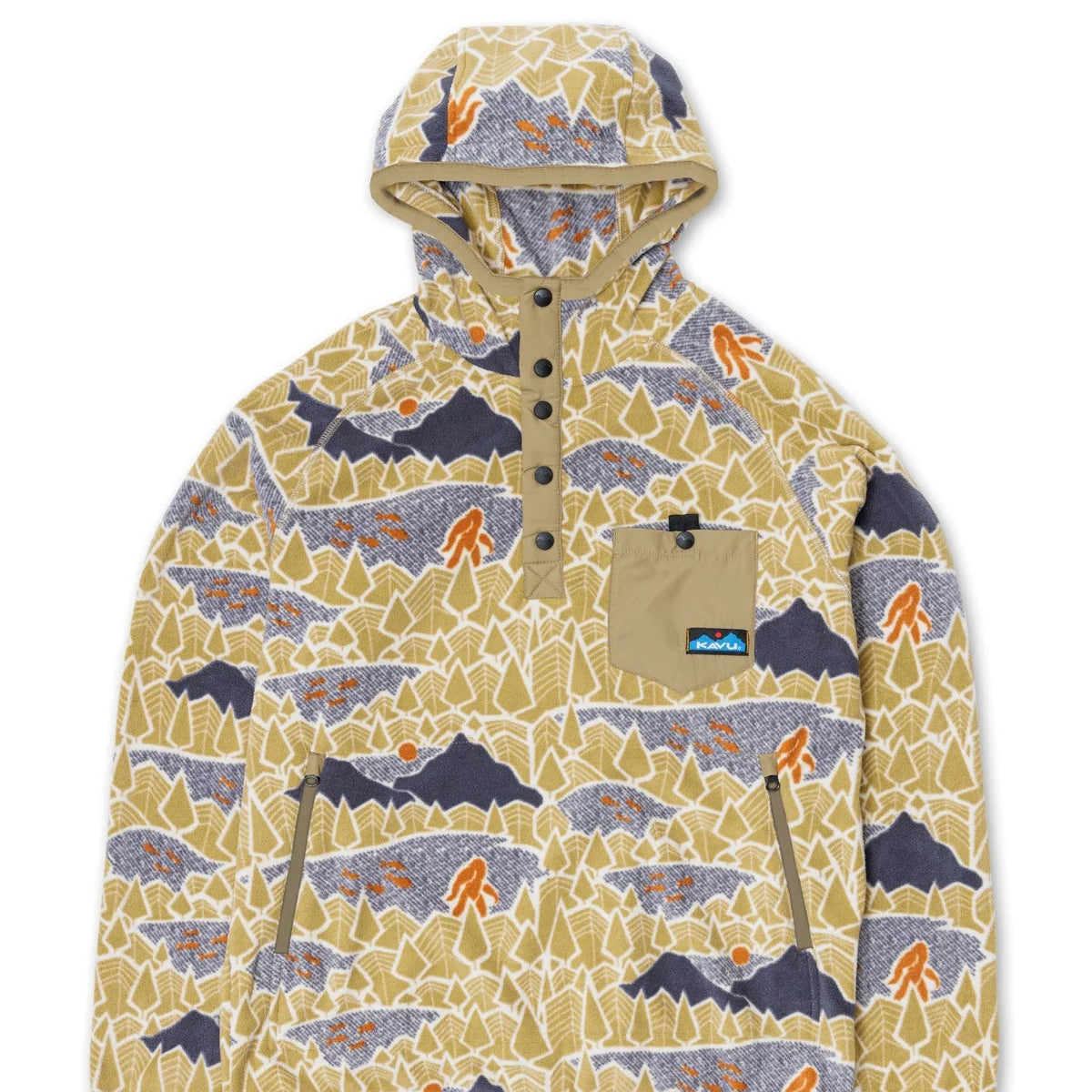 Hoodie with nature-themed pattern on a white background