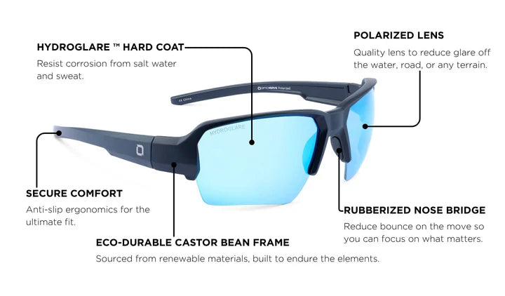 Optic Nerve-Durango Matte Black w/ HYDROGLARE Polarized Smoke Lens Ice Blue Mirror