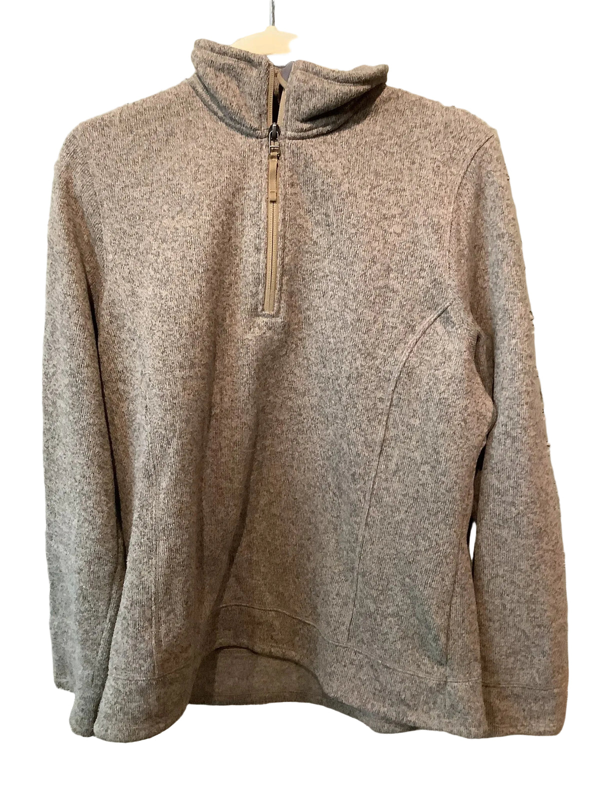 Lands' End heather gray fleece lined quarter zip pullover front