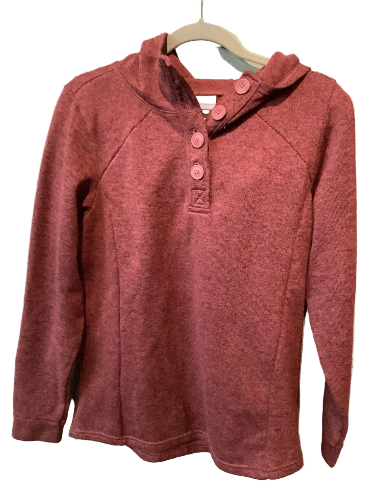 Columbia women's rust red button neck fleece pullover front