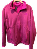 The North Face women's bright pink full zip fleece jacket front