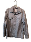 Front of gray Mountain Khakis men's medium snap-front shirt