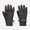 Pair of black gloves with touch screen tips on a white background