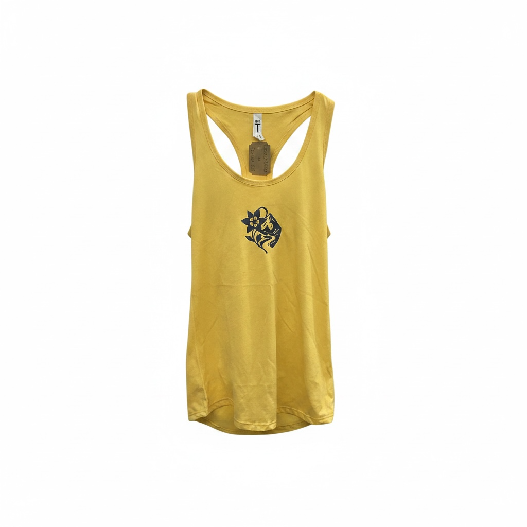 Yellow tank top with a logo on a white background