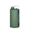 Green water bottle with a logo on a white background