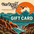 High Desert Life Outdoors digital gift card square design featuring sunset, mountains and river