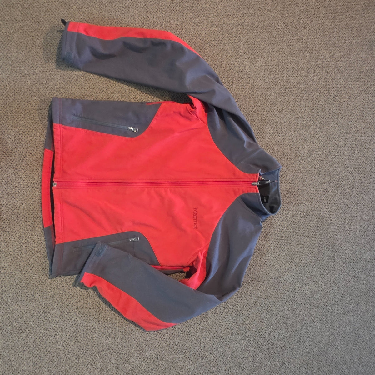 Marmot red and charcoal softshell jacket photo 1