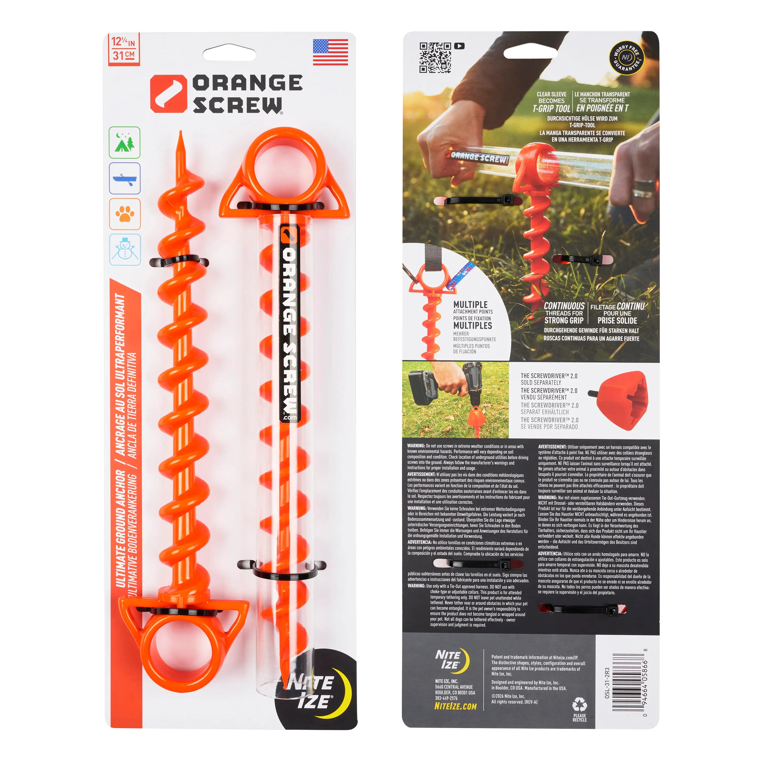 Orange Screw Small Ground Anchor 4-Pack